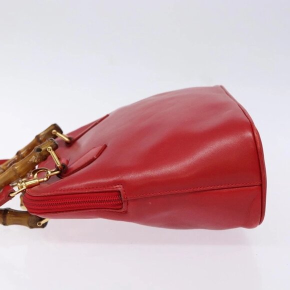 GUCCI Bamboo Hand Bag Leather 2way Red Gold Auth gh613 - Picture 5 of 16